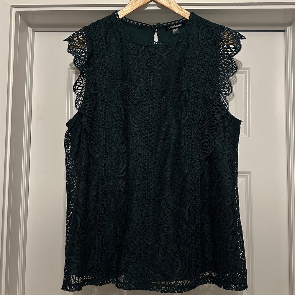 Cable and Gauge Lace Sleeveless Top size 1x green - Picture 3 of 9